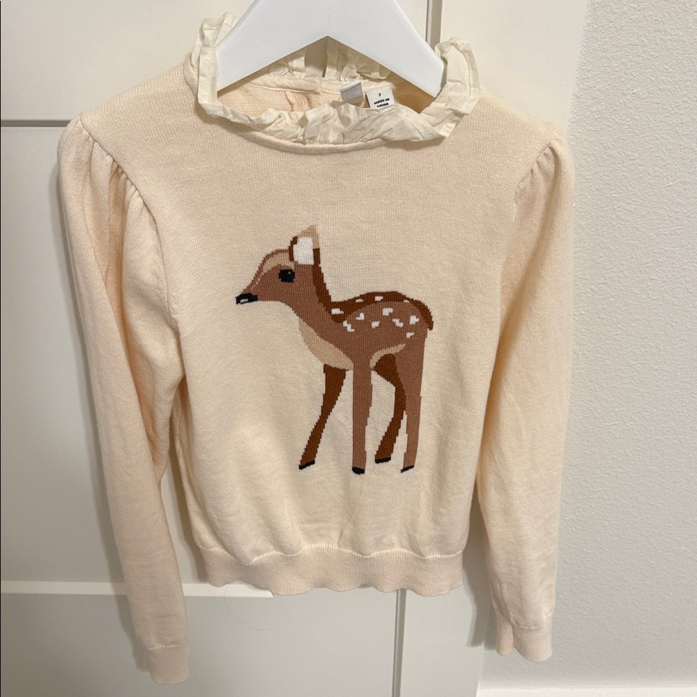 Janie and Jack Cream Deer Sweater size 7